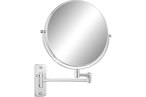 FFowcye 9" Shaving Mirror Wall Mounted, 1x/7x Double-Sided Bathroom Mirrors Wall Mounted, Extendable Magnifying Mirror, 360°Swivel Adjustable Arm, Wall Mount Vanity Mirror for Makeup, Chrome(No Light)