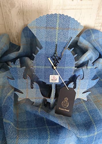 Handcrafted Authentic Harris Tweed Faced Wall Clock Baby Blue Check 12in