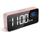 LATEC Alarm Clock, LED Display Digital Alarm Clock with Mirror, Dual Alarm, Temperature, USB Charging Port, 10 Music, 4 Brigh