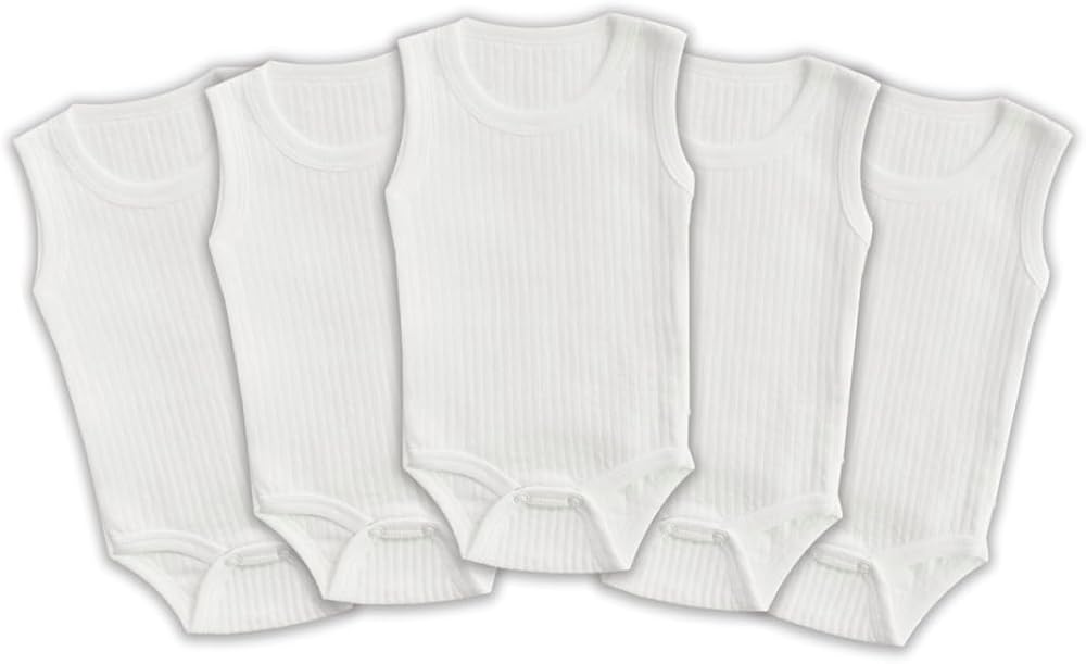 Novibaby 5'li Ribana Bebek Atlet Body Zıbın Raporlu Çıtçıtlı Beyaz 100% Pamuk - Ribana Bebek Body zıbın