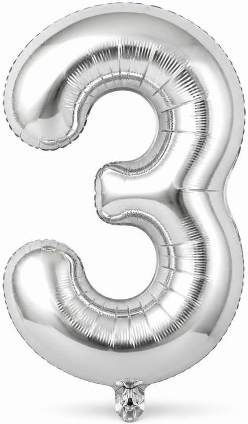 Busstier 34 İnç Rakam Folyo Balon, Gümüş, Doğum Günü, Yıl Dönümü ve Özel Gün Parti Dekorasyonu, 1 Adet, 3