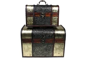 CHRISTIAN GAR Juego de 2 Baúles de Madera Decorada con asa. (29,5 x 20,5 x 18,5 cm) - Baúles Decorativos MH-2124