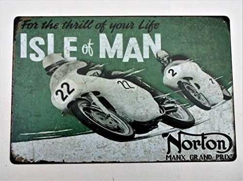 NORTON ISLE OF MAN MANX GRAND PRIX TIN METAL PLATE SIGN 20 X 30 CM