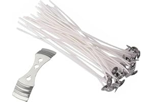 ALAMANIA Candle Wicks 30 Pcs 15cm (6Inch) with 1 Candle Wick Holder Long Lasting Pre-Waxed & Tabbed Cotton Threads with No Black Smoke for DIY Crafts