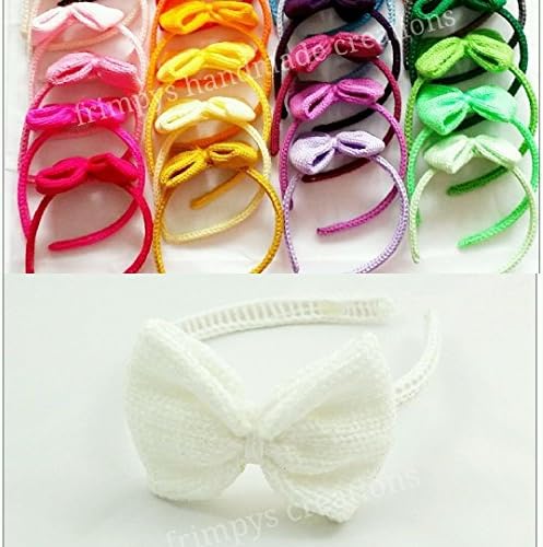 5 inch hair bow White handmade knitted bow alice band hairband headband baby toddler big girl lady school hair bow plastic hairband