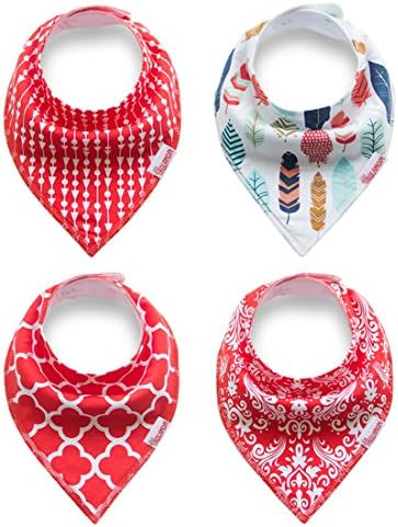 Kolamom Baby Bandana Drool Bibs 4 Pack Absorbent 100% Cotton Bib for Girls for Boys Feather Set