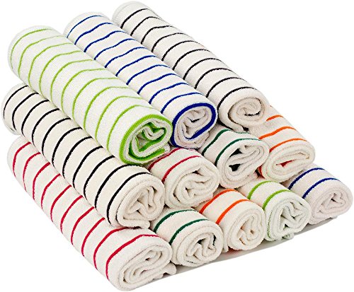 RESPEKT Mikrofaser - Tücher PLUS, 12tlg - Set in 6 Farben Das Original aus dem TV!!! weiß/gestreift