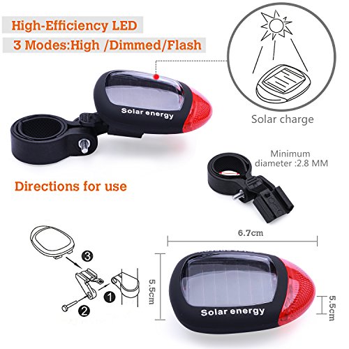 Solar LED Fahrradlampen Set, AVAWAY Solar Fahrradbeleuchtung USB Wiederaufladbare Fahrradlicht Scheinwerfer Set inkl. Frontlichter und Rücklicht, Halterung - 6