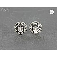 Ohrstecker Edelstahl Cabochon Wolle Stricken Strickzeug Wollknäuel 10mm