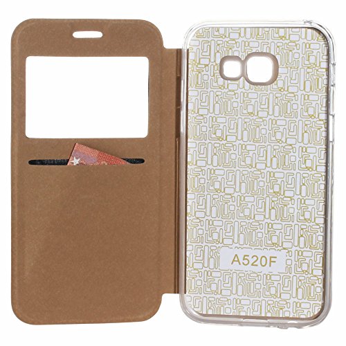 BeCool® – Handy Schutzhülle im Bookstyle mit Standfunktion, ohne Klappe für Samsung Galaxy A5 2017, mit S-View Fenster, durch das Sie alle Mitteilungen sehen können. Golden - 2