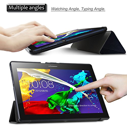 Infiland Lenovo Tab 2 A10-70 / Tab 2 A10-70L / Tab 2 A10-70F / Tab 2 A10-30F / Tab 2 A10-30L / Tab 3 10 Business/ Tab3 10 Plus Hülle Case, Ultra Dünn Tri-Fold Smart-Muschel PU Leder Schutzhülle für Lenovo Tab 2 A10-70 / Tab 2 A10-30 / Tab 3 10 Business/ Tab3 10 Plus 10,1 Zoll Tablet (mit Auto Schlaf / Wach Funktion)(Große Augen) - 3