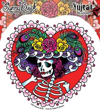 Sunny Buick - Flower Hat Lady Sugar Skull - 4.75" x 4.5" - Weather Resistant, Long Lasting for Any Surface