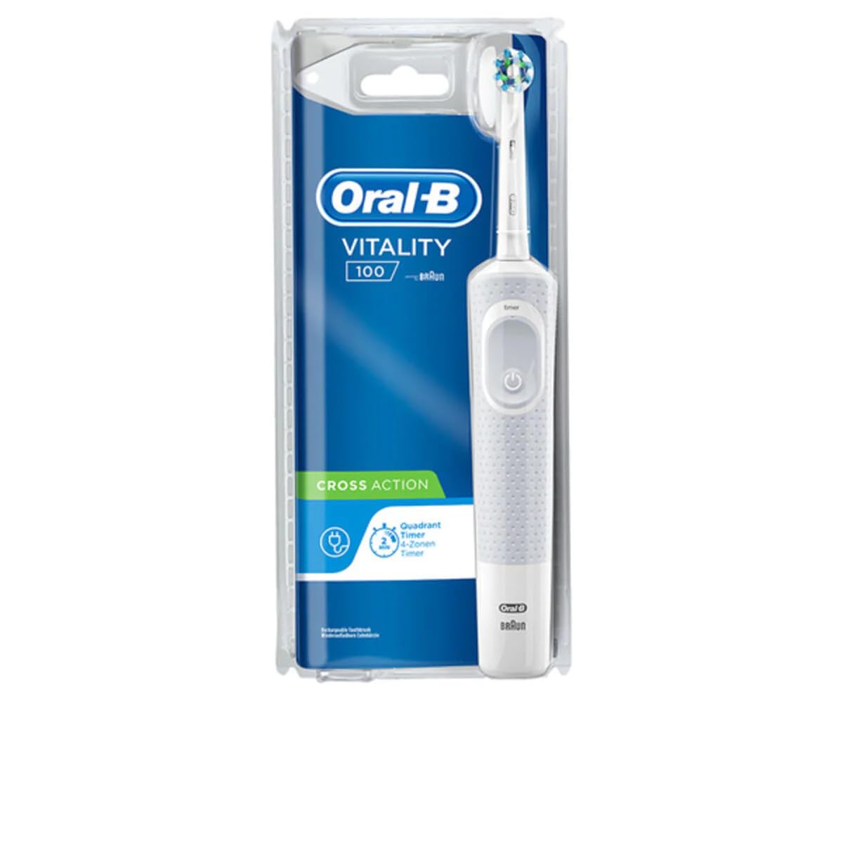 Oral B Vitality 100 White Criss Cross Electric Rechargeable Toothbrush for adult Powered By Braun