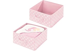 mDesign Juego de 2 cestas organizadoras de tela – Cajas de tela de uso flexible con asa y diseño de lunares – Organizador de armarios para el baño, dormitorio o cuarto infantil – rosa claro/blanco