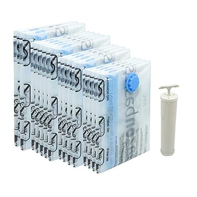 AmazonBasics Lot de 15 housses de rangement sous vide avec pompe manuelle - (2 jumbo, 5 taille XL, 4 tailles L, 4 taille M)