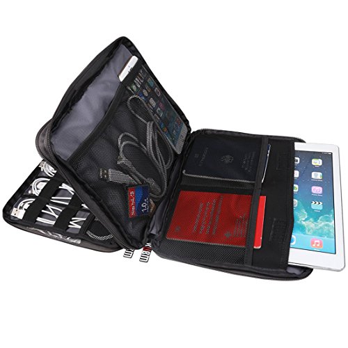 BUBM Elektronische Tasche für Reise mit Doppelschicht behilfliches Werkzeug für Handy, iPad und Tablet (bis 10,1 Zoll) mit Griff, Groß, Schwarz - 7
