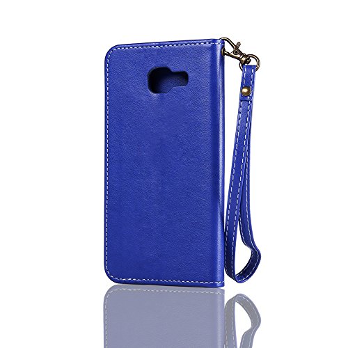 SKYXD Leder Hülle für Samsung Galaxy A3 2016 Rosen Blumen und Schmetterlings Muster,PU Folio Klappbar SchutzHülle [Brieftasche Kartenfach / Magnet / Standfunktion / Trageschlaufe] KlappHülle für mit [Eule Handyanhänger + Eingabestift] 3 in 1 Zubehör Set Handy Tasche Etui for für Samsung Galaxy A3 2016 A310F Bookstyle Flip Case Leather Cover With [Stylus and Dust Plug]- Blau - 3