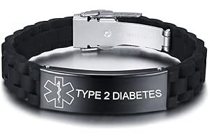 VNOX Personalizado Personalizar Grabado Acero Inoxidable Pulsera de Alerta Médica Pulsera Médica de Silicona Negra para Hombres Mujeres,18-22.5cm Ajustable.