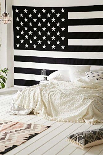Traditional Mafia rses111131 American Flag Patriotic Wall Hanging Tapestry, 85" x 55", Black/White