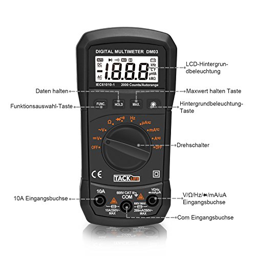Tacklife DM03 Klassisches Digital Multimeter, AC Spannungsprüfer Tragbare Prüfvorrichtung Messung von Spannung Strom Widerstand Messinstrument mit Hintergrundbeleuchtung - 2