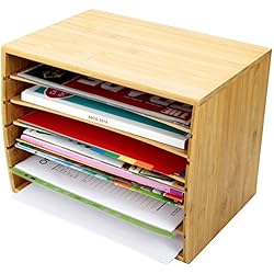 Trieur de documents de bureau en bambou Document A4 Organiseur 5 compartiments de rangement
