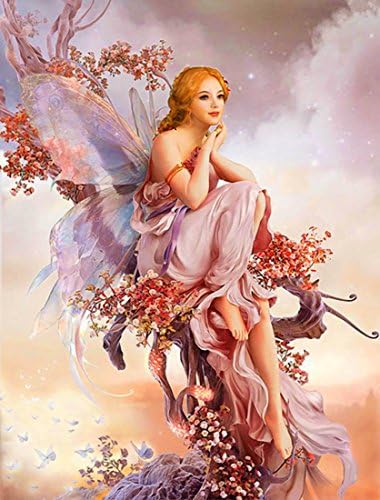 UKXHAN DIY 5D Diamond Painting, 1PC Crystal Rhinestone Embroidery Pictures Arts Craft for Home Wall Decor, Butterfly Elf Diamond Embroidered 15.8*19.7 inch (Partial Drilling/32*45cm)