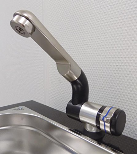 BBT@ / Mobiles Waschbecken im Stahlblech-Schrank Schwarz / Sofort einsatzbereit / Inklusive Edelstahl-Spüle, Tauchpumpe, Netzteil, Wasserhahn, Staufach, große Kanister für Frischwasser und Abwasser / Spülbecken Handwaschbecken Waschstation Camping - 4