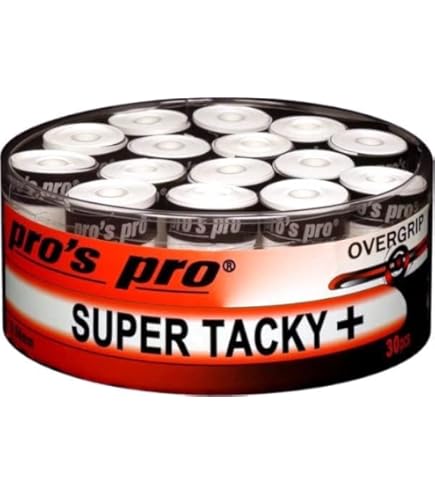 Overgrip Super Tacky Per Tennis - 30 Fasce Bianche, Spessore 0.5mm, Presa Eccellente
