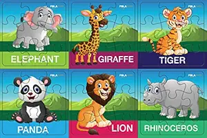 Pola Puzzles Funny Wild Animals, Set of 6 Puzzles, 9 Pieces Tiling Puzzles (Jigsaw Puzzles, Puzzles for Kids, Floor Puzzles), Puzzles for Kids Age 3 Years and Above. Size Each: 12.5 cm X 12.5 cm