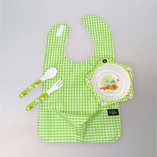 My Friend Huggles 4-Piece Feeding Set: Baby Bib with Crumb Catcher, Matching Food Bowl and Utensils, Green by My Friend Huggles
