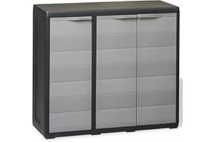 Gecheer Garden Storage Cabinet Polypropylene Outdoor Cupboard Patio Terrace Backyard Storage Unit Garden Storage Shed Furniture with 2 Shelves Black and Grey