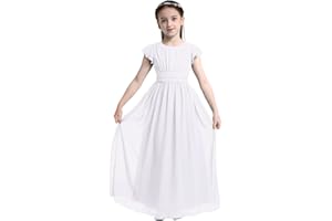 Freebily Maxi Robe De Soirée Cocktail Enfant Fille Manche Froufrou Taille Haute Plissé Robe Cérémonie Mariage Baptême Fille Anniversaire 4-14 Ans