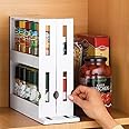 Taomeng Spice rack organiser, organise seasoning, best for tidy spices and herbs, expandable rotating spice rack, inside kitchen cupboard, in white plastic.