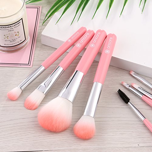 amoore 8 Stück Make Up Buersten Make Up Pinsel Set Pinselsets Holzgriff mit der PU Leder Pinsel Eimer Kosmetik - 8