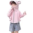 PALAY® Sunscreen Jacket for Girls, UPF 50+ Sun Protection Hoodie Jacket for Girl Kid Long Sleeve Wide Brim Hat Summer Coat with Face Mask for Hiking Outdoor 110-130cm Girl