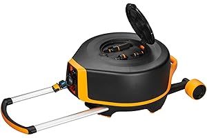 Fiskars Waterwheel XL mit Rädern, All-Inclusive-Bewässerungs-Set, 27 m Gesamtreichweite, Automatisches Aufrollen, Gartenschlauch in Universalgröße (Ø 13 mm), Universal-Hahnverbinder, 1025933