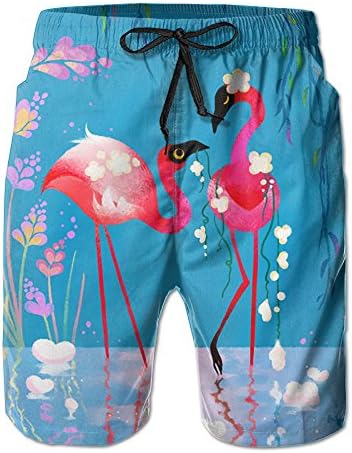 GENTLE Men's Flamingo Couple Fall In Love Summer Beach Pants Shorts Thin Fifth Trousers Outdoors Wear Large