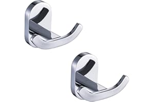 BOOKARROW Pairs Bathroom Towel Hooks(2 pack), Heavy Duty Round Chrome Twin Robe and Door Hook, Wall Mount Screw Fixed Coat Hanger in Bedroom or Kitchen 7113-2PCS