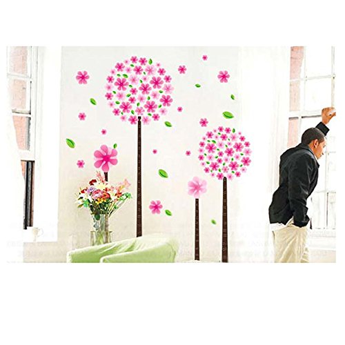 120*60CM Blumen und Baum Loewenzahn Wandtattoo Wandaufkleber Aufkleber Wandsticker Wall sticker fuer Wohnzimmer Schlafzimmer Kinderzimmer Rosa - 4