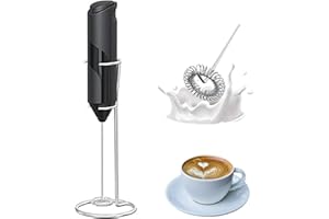 IraXpro Mousseur à Lait Électrique,Mousseur Lait avec Support en Acier Inoxydable,Mini Fouet avec Moteur 14000 RPM,Alimenté 2-AA Piles,Pour Latte,Cappuccino,Chocolat Chaud (Noir+Support)