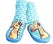 Baby Toddlers Kids Indoor Slipper Shoe Socks Moccasins NON SKID BLUE STRIPED GIRAFFE (9-18 MTHS)