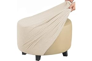 GUNDAN Footstool Cover Round Stretch Ottoman Cover, Velvet Removable Large Stretch Pouffe Cover Anti-Slip Foot Stool Slipcovers With Elastic Bottom, Machine Washable (Color : A14, Size : 60-73CM)