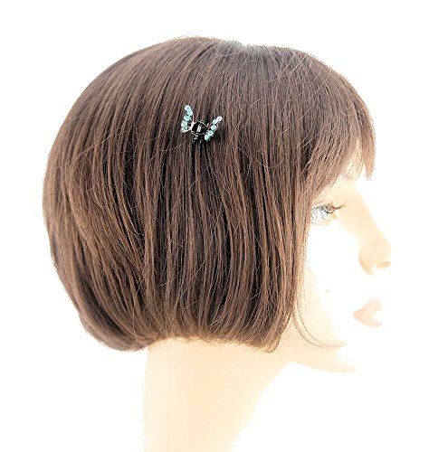 Set of 5 Delicate Mini Rhinestone Butterflies with tiny clamp clasp Hair Accessory Jewellery (Turquoise Green Stones - Black Butterfly)