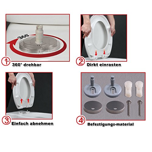 Wc Sitz Toilettensitz mit Absenkautomatik, Fast Fix&Schnellbefestigung, Kunststoff, Softclose Scharnier, Antibakteriell, Rot, WS2637 - 6