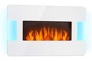 KLARSTEIN Belfort Light & Fire - Camino Elettrico con Effetto Fiamma, Camino Elettrico, 1000 o 2000 W, Termostato, Timer, Illuminazione Ambiente, Telecomando, Montaggio a Parete, Bianco