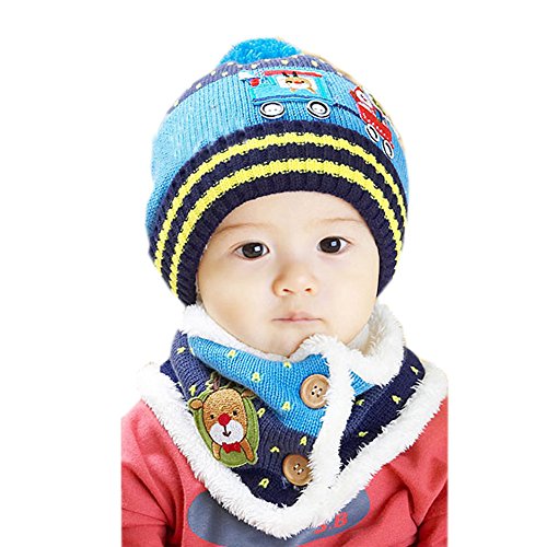 Christmas Baby Child Toddler Cotton Knitting Wool Hat/Cap&Scarf 10-36Months Blue