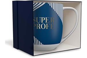 DRAEGER PARIS 1886 - Taza Cerámica Mensaje Super Profe Diseño Chic - 320 ml - Color Azul o Rosa con Detalles en Oro - Elegante y Decorativa - Apta Lavavajillas