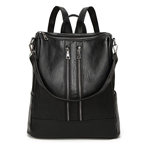 Preisvergleich Produktbild Damen Rucksack - Umhängetasche & Rucksack Vielzweck, Daypack Schultertasche Schulrucksäcke Tasche Schulranzen PU Leder Bag - Schwarz