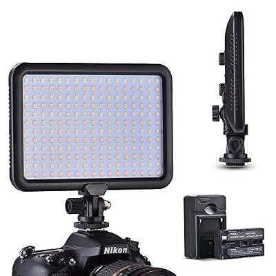 Tycka Torche vidéo 204 LED, Éclairage de photo studio avec Batterie 2200mAh et chargeur, 1300lm Réglage de la Luminosité, température de couleur 3200K ~ 5600K, dispose d'un indicateur de batterie, poids léger et très mince, pour Appareil Photo Refl…
