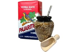 THE YERBA PROJECT Pajarito Elaborada Yerba Mate Tea Set | Natural Strong Energy Drink|Mate Tea Complete Set|Begginer's Kit|Yerba Mate Pajarito Elaborada Booster 500g|Ceramic Bird Cup Gourd 300ml | Stainless Bombilla